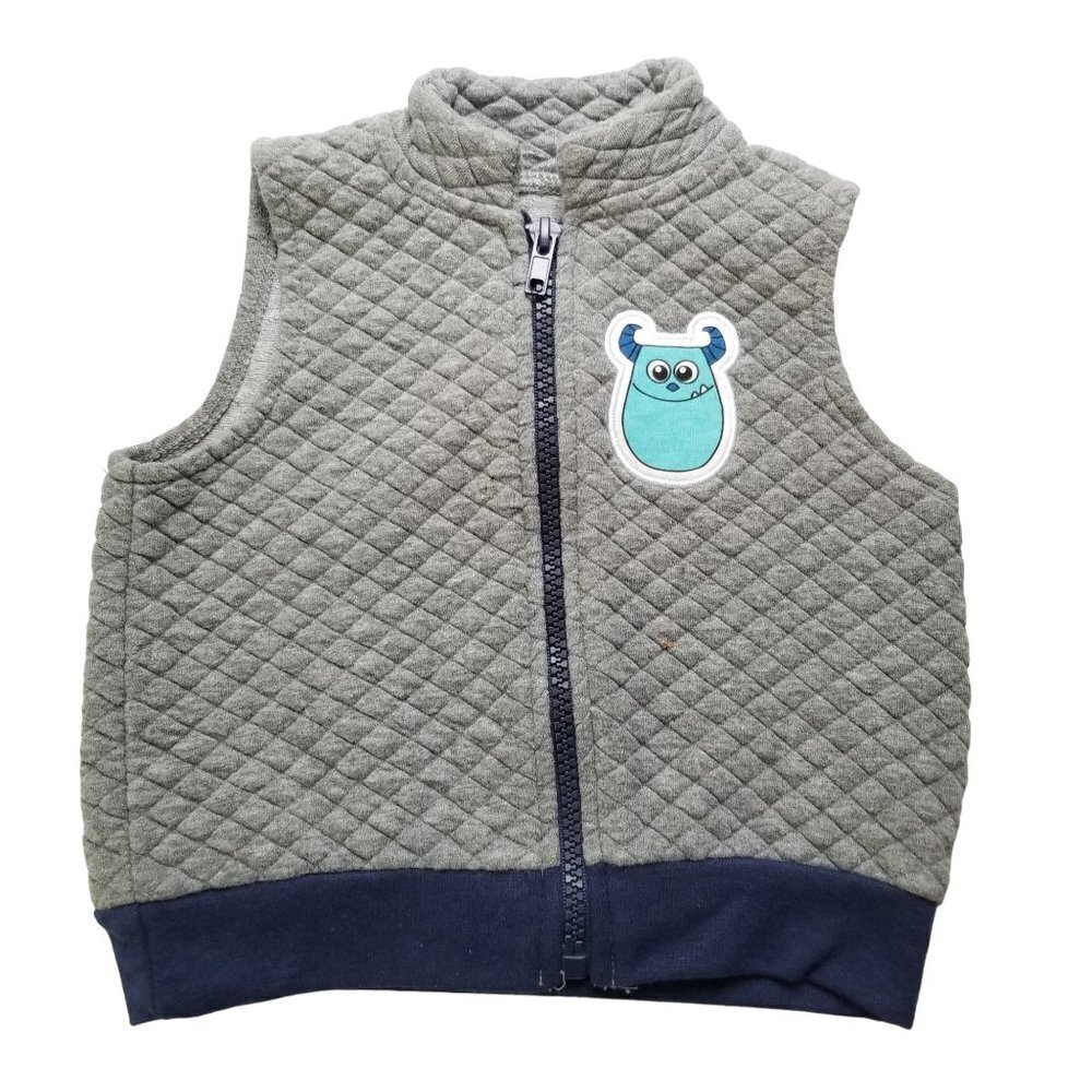 Disney Vest‎ Sully Baby 6-9 months quilted sleeveless gray blue Full zip